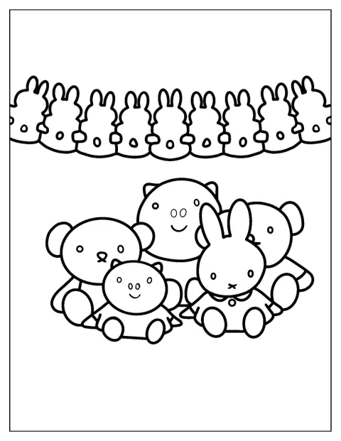 Miffy står tillsammans med Poppy Pig, Grunty, Boris Bear och Barbara.