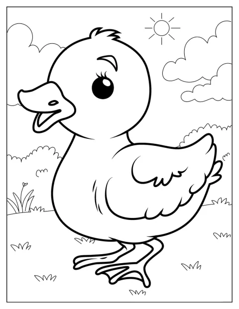 Un patito aparece de perfil con un contorno sencillo.
