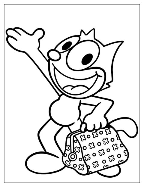 Felix the Cat caminha enquanto carrega um saco.