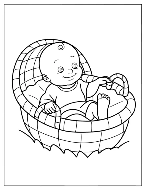 Der kleine Mose liegt in einem Körbchen.