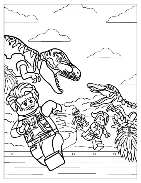 Dinozaury ze świata Jurassic World przedstawiono w stylu klocków LEGO.