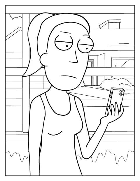 Summer, de Rick and Morty, aparece de pé com o seu estilo característico.