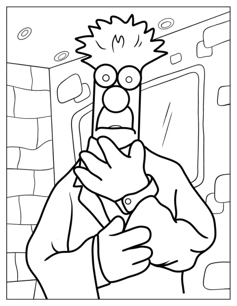 Beaker stoi przodem, przedstawiony prostym konturem.