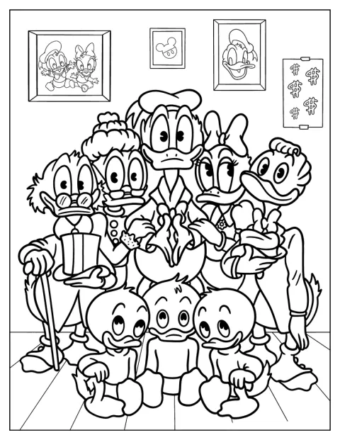 Donald Duck pose auprès des membres de sa famille.