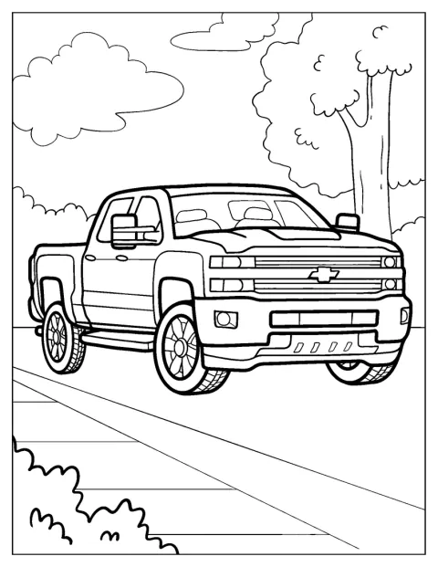 Un pick-up Chevy est représenté avec sa cabine et sa benne.