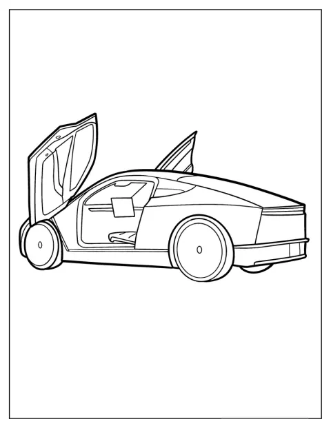 As portas abertas de um Tesla Cybercab deixam ver o interior do veículo.