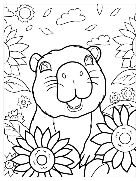 Blumen schmücken das niedliche Capybara.