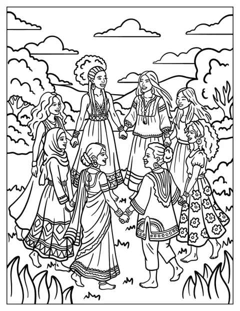 Femei de diferite vârste se țin de mâini, formând un cerc al păcii.