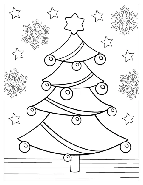 飾りの少ないクリスマスツリーが、すっきりと描かれています。