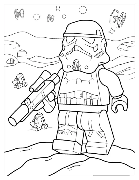 Ein Lego-Sturmtruppler hält seinen Blaster bereit.