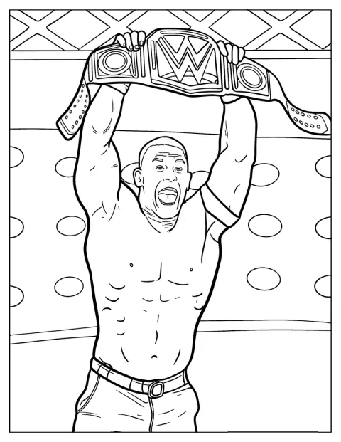 John Cena mostra in alto la cintura del campionato WWE.
