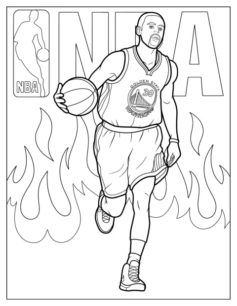Stephen Curry pose sur une affiche consacrée au basket.