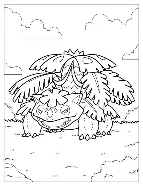 Venusaur står med en stor blomst på ryggen.