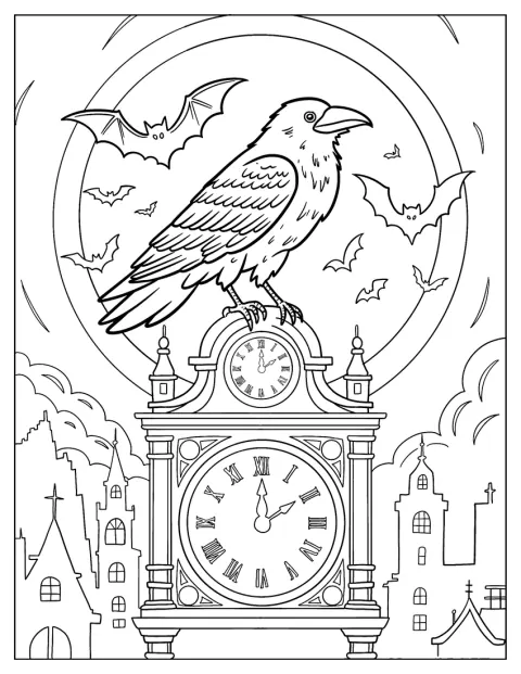 Un corbeau est perché au sommet d’une grande horloge ancienne.