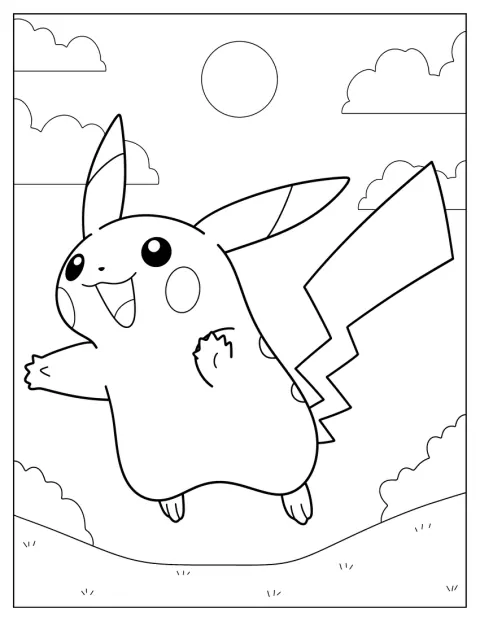 Pikachu fa un salto, con le zampe sollevate da terra.