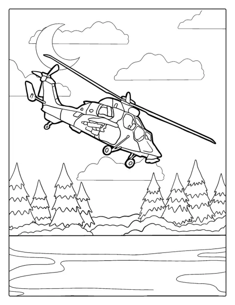 Le Black Hawk apparaît de profil, pales déployées.