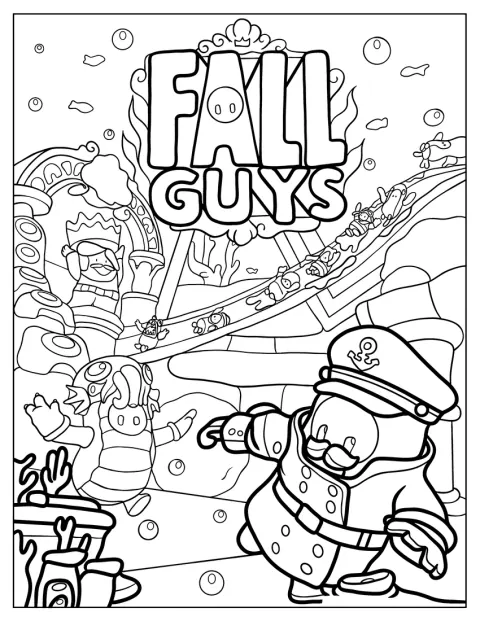 Um cartaz apresenta Fall Guys: Ultimate Knockout.