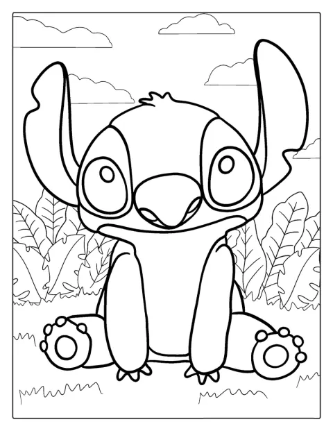 Stitch aparece numa pose simples e divertida.