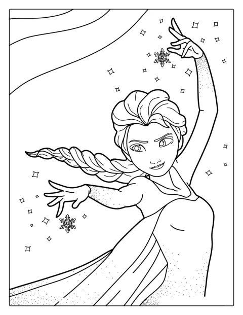 Elsa står omgitt av detaljerte, magiske mønstre.