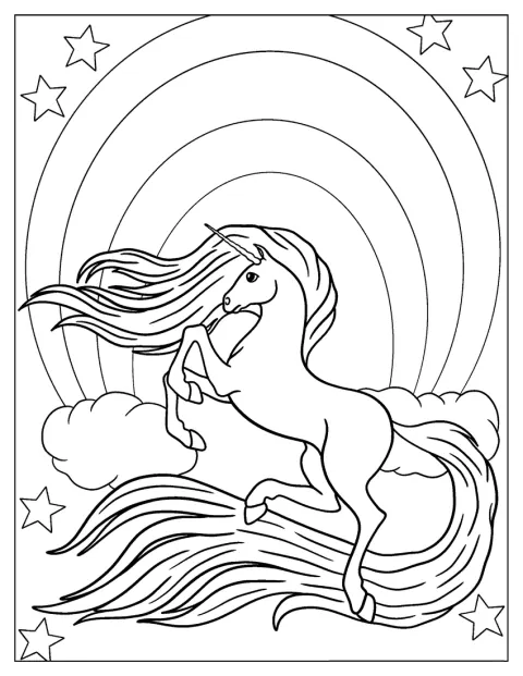 Ein Fabel-Einhorn hat einen langen, wallenden Schweif.