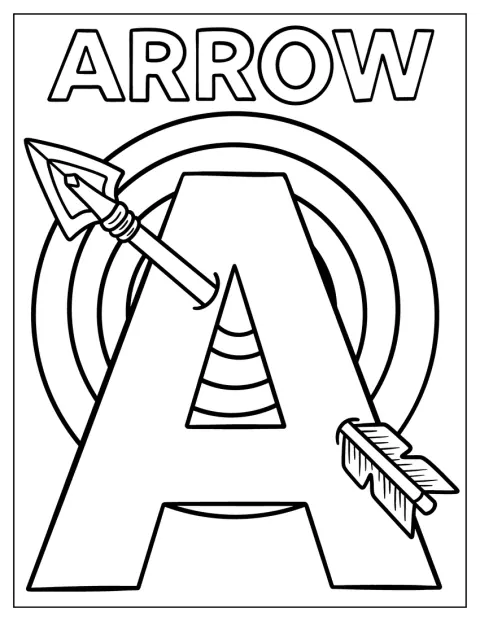 Uppercase Letter A Coloring Page with Arrow and Target Background