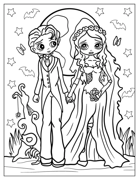 Corpse Bride Coloring Page Of Kawaii Cartoon Victor Holding Emily's Hand