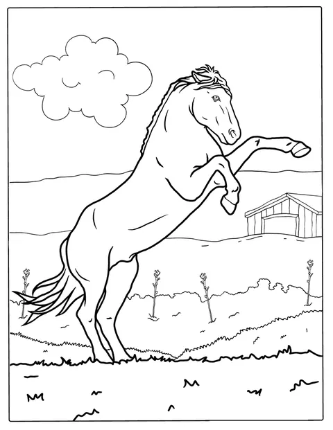 Un cheval se dresse sur ses pattes arrière.