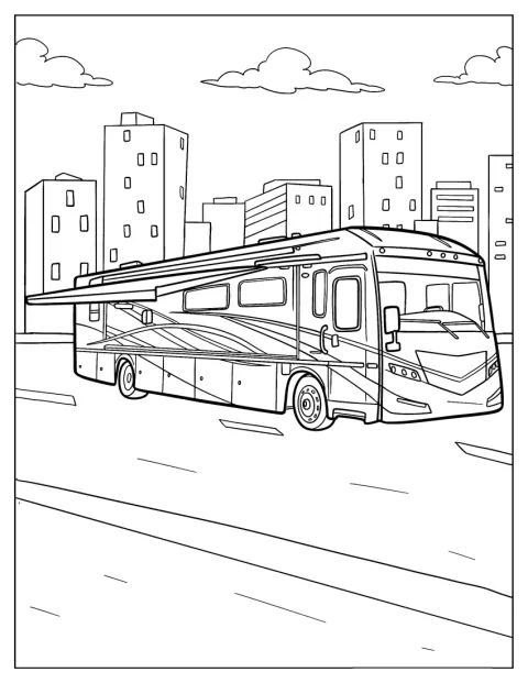 Obytný vůz Winnebago FORZA stojí na otevřeném prostranství a vyniká množstvím propracovaných detailů.