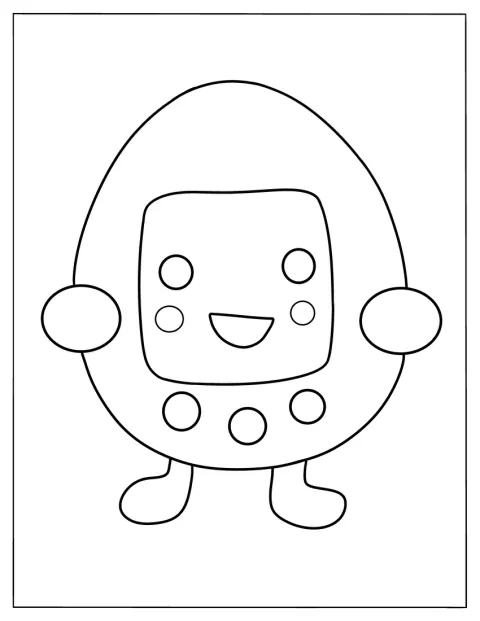 Ein Tamagotchi ist im Cartoon-Stil dargestellt.