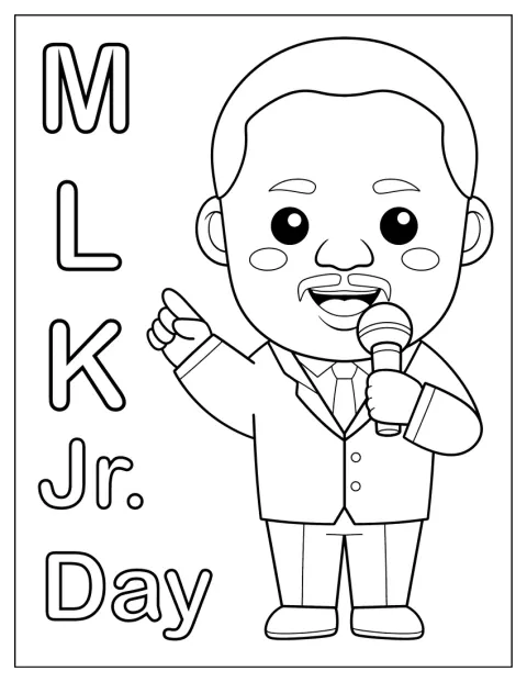 Martin Luther King Jr. holder en mikrofon i hånden.