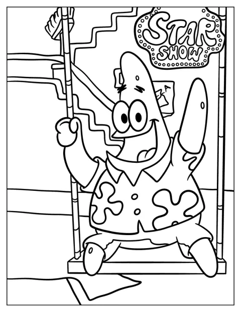 Patrick Star sitzt auf einer Schaukel.