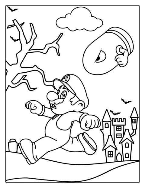 マリオが後ろから迫るキラーから走って逃げています。