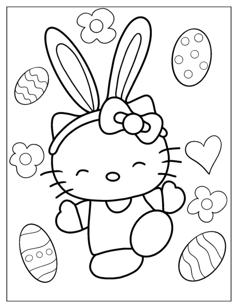 Hello Kitty indossa un cerchietto con lunghe orecchie da coniglio.