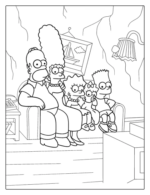Simpsonsfamiljen sitter tillsammans i soffan hemma.