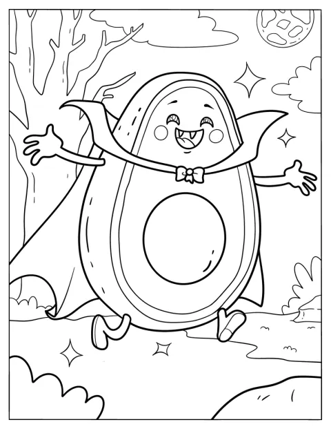 Als Dracula verkleidet, feiert eine Avocado Halloween.
