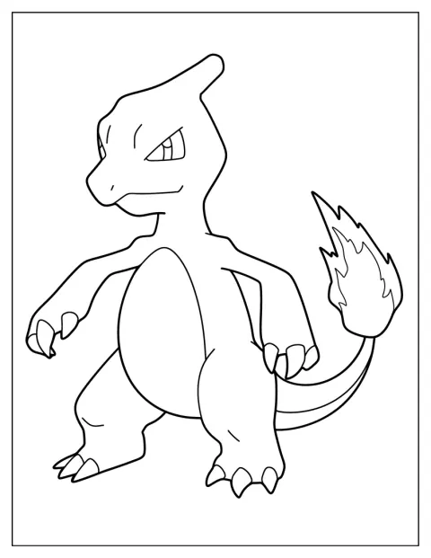 Charmeleon står i en enkel konturtegning.