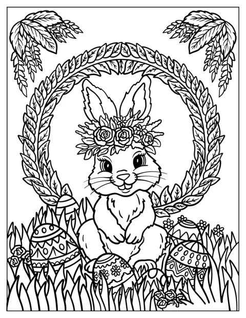 Un conejo aparece rodeado de huevos decorados dentro de un mandala.