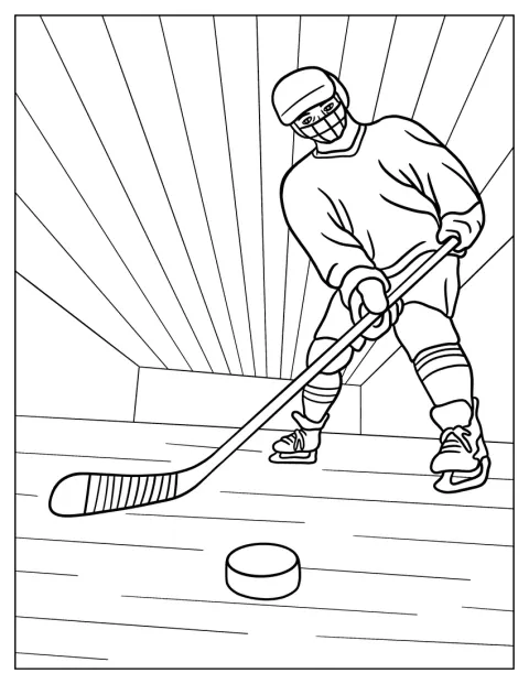 En enkel kontur viser en ishockeyspiller med kølle.