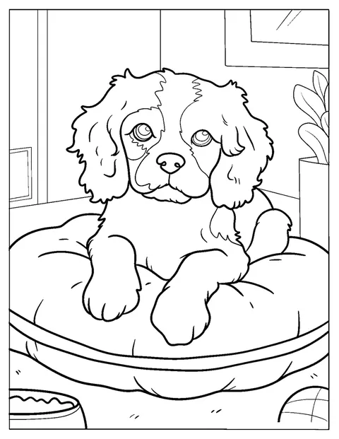 Un cachorro de Cavalier King Charles Spaniel descansa sobre un cojín.