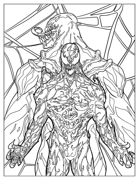 Carnage aparece em primeiro plano, com Venom atrás.