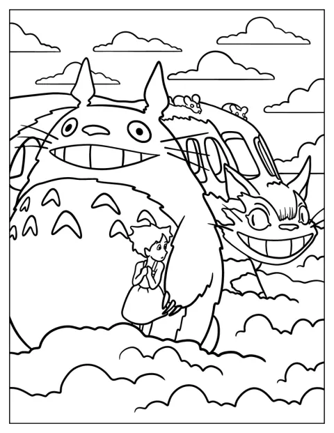 Satsuki si gira a guardare il Gattobus dietro Totoro.