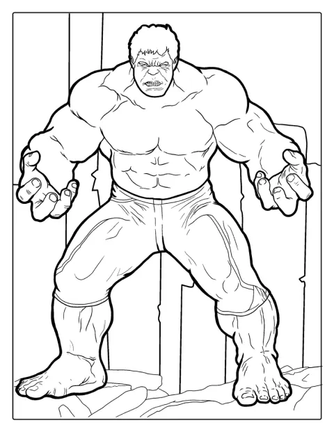 Hulk adopta una postura de combate, preparado para enfrentarse a sus enemigos.