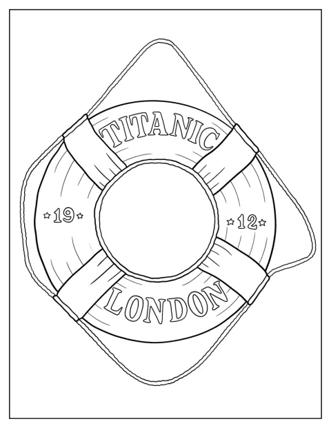 タイタニック号に備えられた救命浮き輪が描かれています。