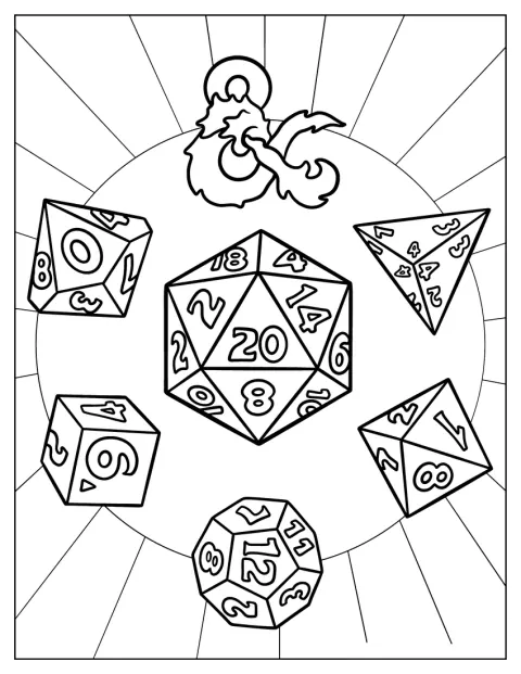 Mnohostěnné kostky používané při hře Dungeons & Dragons leží vedle sebe.