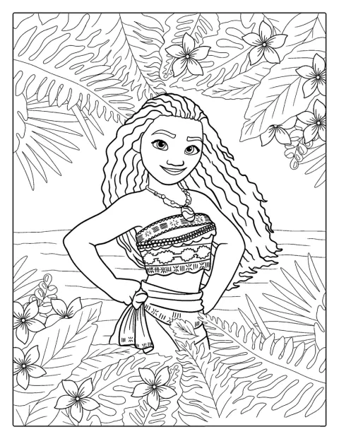Vaiana posa con su atuendo tradicional polinesio.