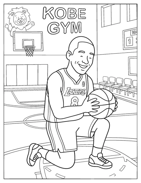 Kobe Bryant Kneeling While Holding a Basketball Coloring Page