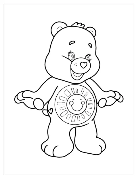 Funshine Bear sorride con aria allegra.