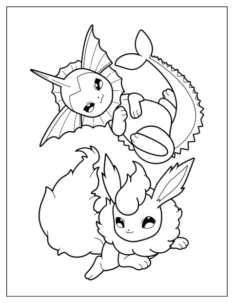 Die kleinen Pokémon Aquana und Flamara stehen nebeneinander.