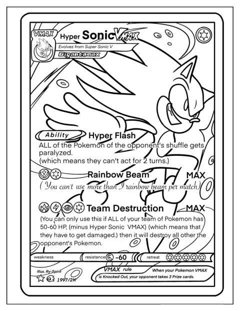 Detailed Hyper Sonic Coloring Page Rainbow Beam Playing Card