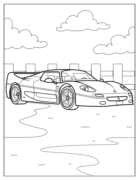 Cette Ferrari F50 de 1996 est représentée à l’arrêt.